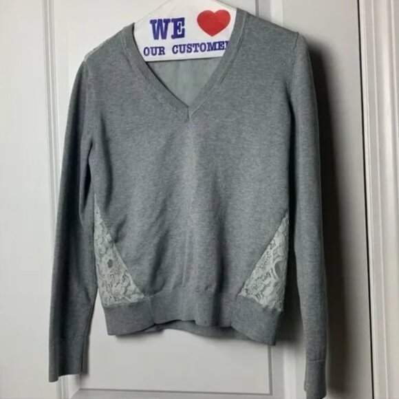 Banana Republic Small Grey V Neck Sweater with White Lace - Picture 1 of 2